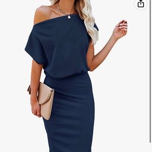 Ezbelle Women's Off The Shoulder Short Sleeve Ribbed Casual Party Bodycon Midi D